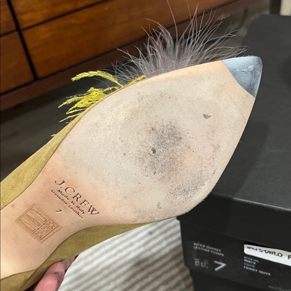 J. Crew Yellow Heels with Feather Detail - Picture 4 of 5